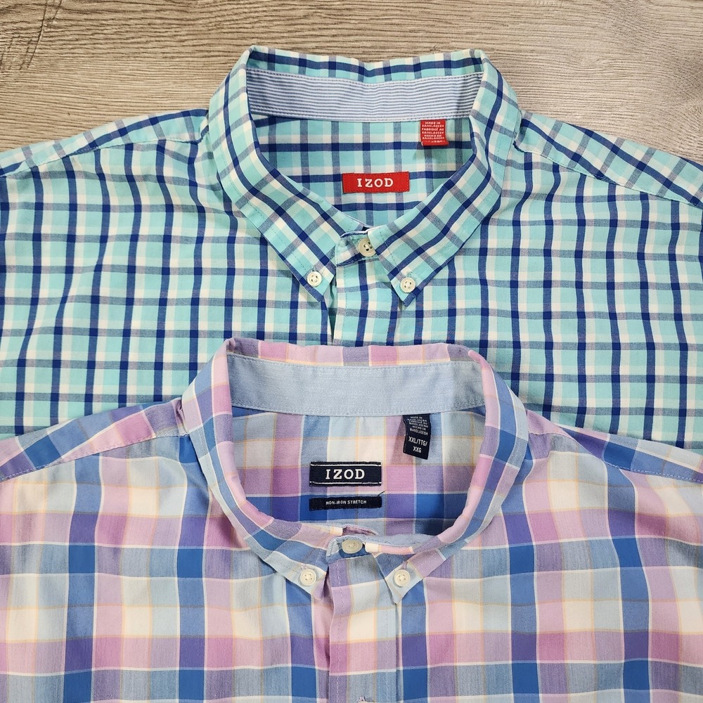 Lot Of 2 IZOD Shirt Mens XXL Multi Plaid Chest Pocket Short Sleeve Button Down